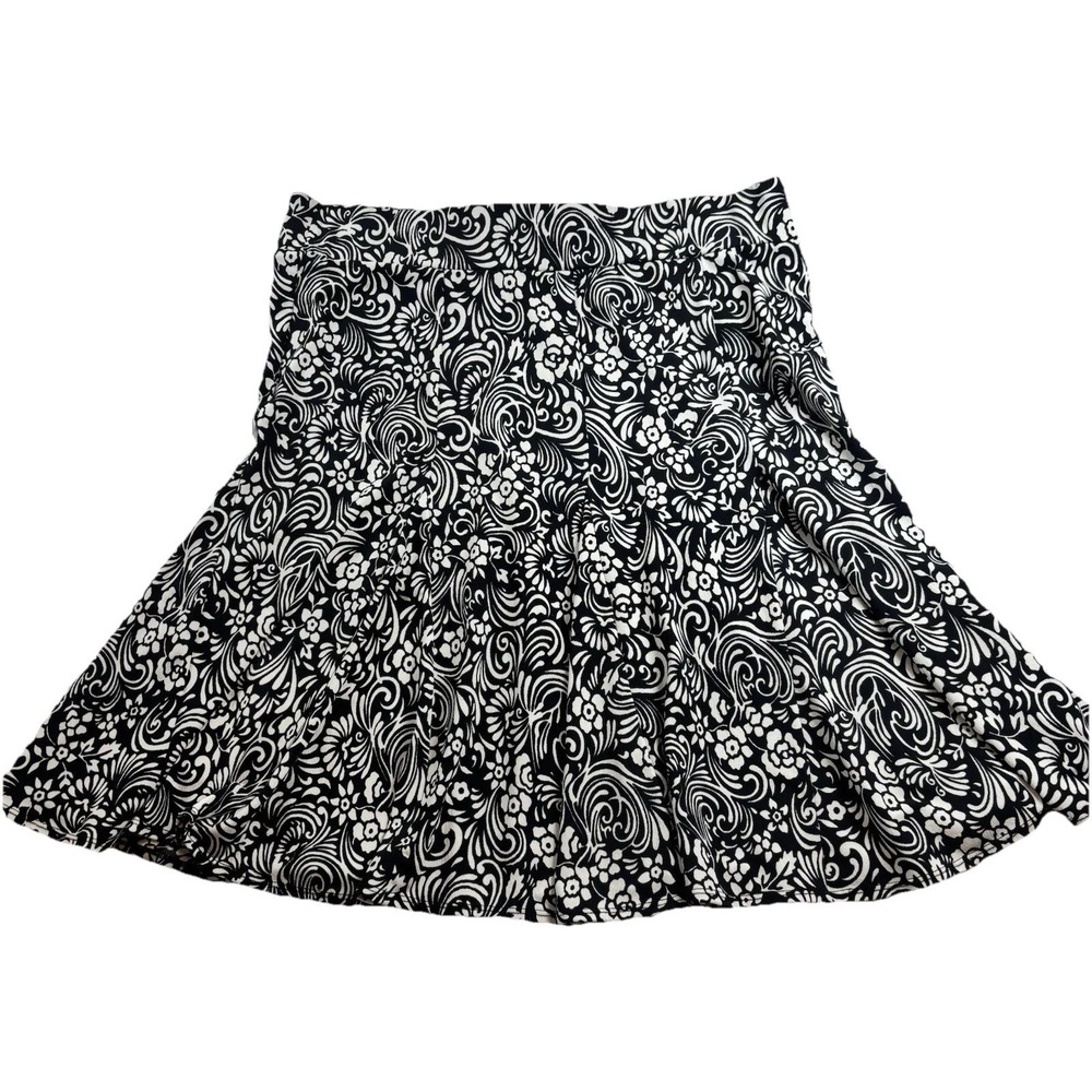Peck‎ And Peck Womens Large Black &White Fit & Flare Skirt Elastic Waist Floral